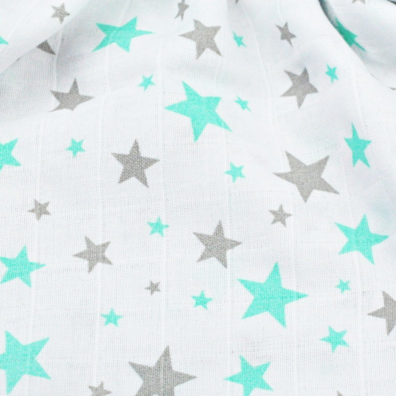 Bavlněná tetra mušelínová osuška 150x95cm - Mintové šedé hvězdičky na bílé