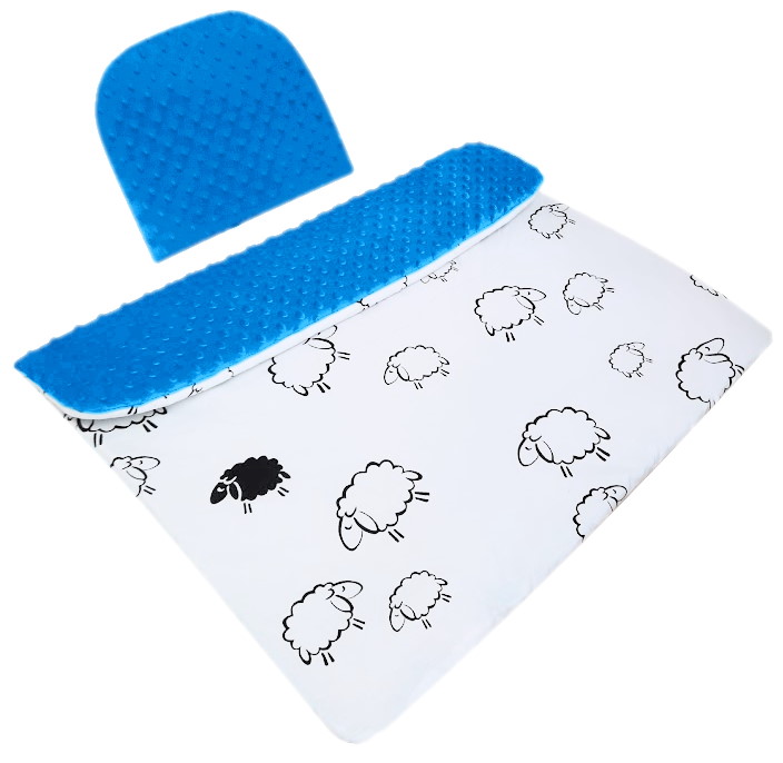 Komplet do kočárku - MINKY aqua/bavlna bílá ovečky