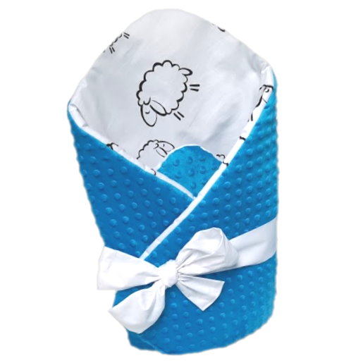 Oboustranná rychlozavinovačka/deka MINKY aqua modré/ovečky na bílé