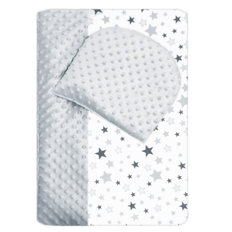 Komplet do kočárku - MINKY světle šedé/bavlna bílá potisk šedé hvězdy