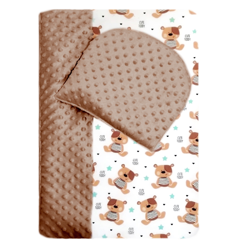 Komplet do kočárku - MINKY hnědé/bavlna bílá potisk Cute Bear hnědý