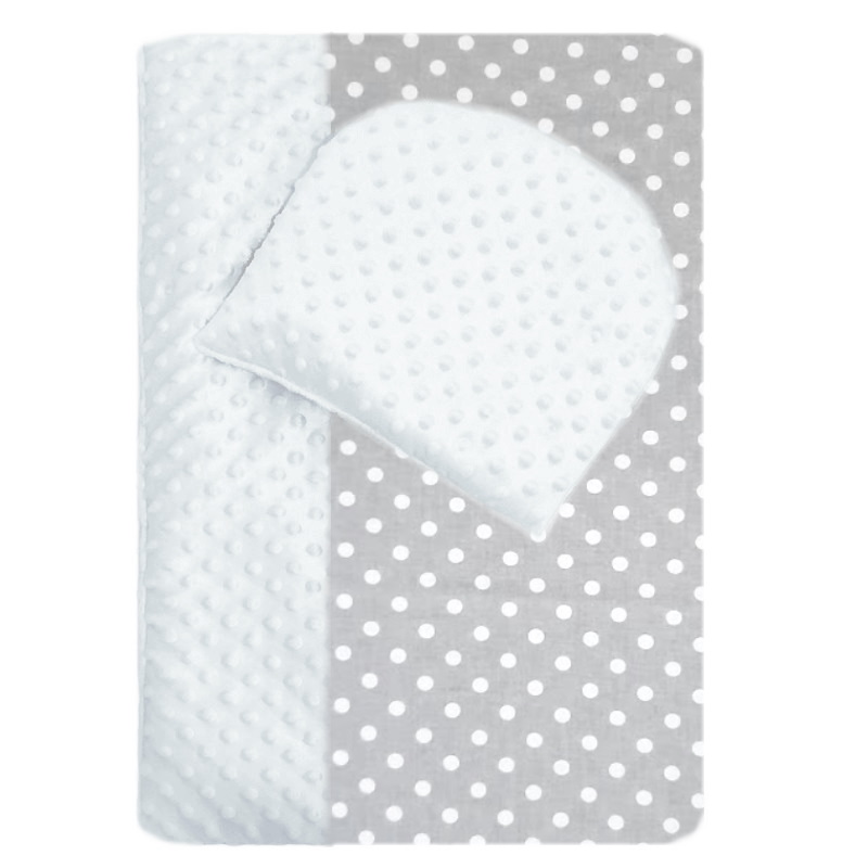 Komplet do kočárku - MINKY bílé/Bílé puntíky na šedé (1cm)
