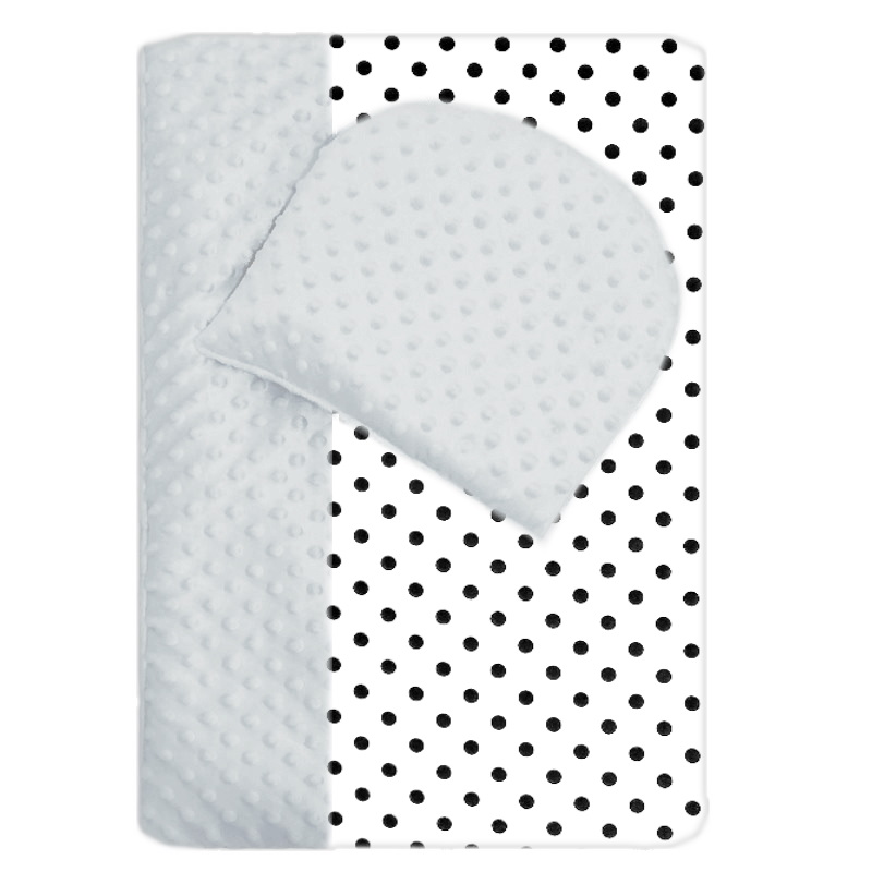 Komplet do kočárku - MINKY světloulince šedé/černé puntíky na bílé (1cm)