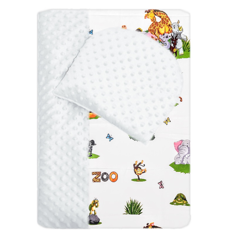 Komplet do kočárku - MINKY bílé/bavlna potisk zvířátka v ZOO na bílé
