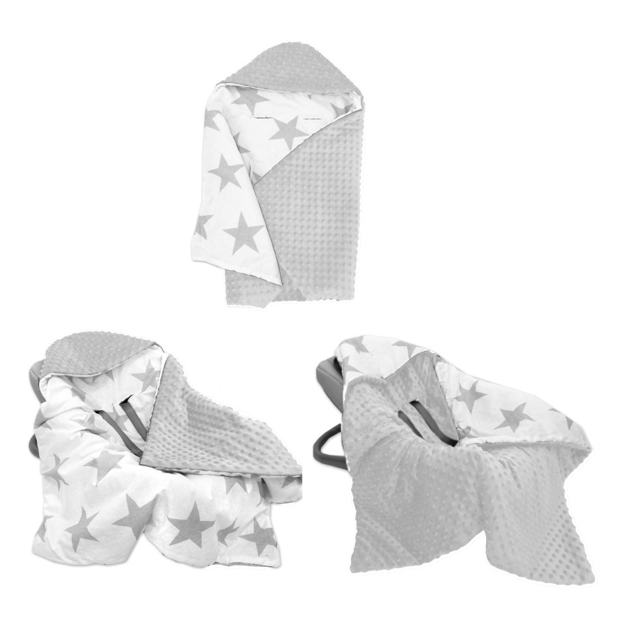 Oboustranná zavinovačka do autosedačky MINKY - BIG STARS Grey/světle šedé MINKY
