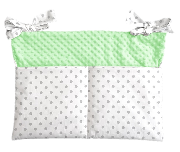 Kapsář na postýlku s výplní MINKY/Bavlna - světle zelené MINKY/Šedé puntíky na bílé (1cm)