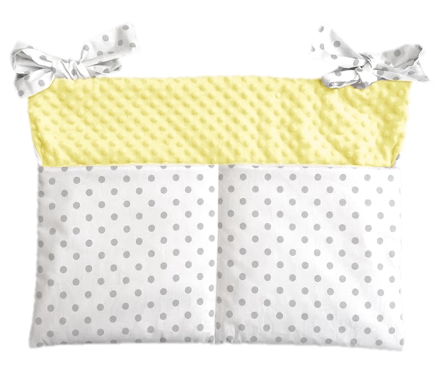 Kapsář na postýlku s výplní MINKY/Bavlna - světle žluté MINKY/Šedé puntíky na bílé (1cm)