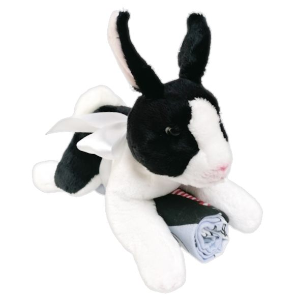 Dárkový balíček KRÁLÍČEK s plenkou - bílo-černý s šedou plenkou (design kočičky)