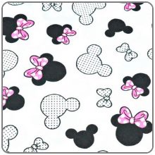 Metráž 100% bavlna plátno 10 cm - Minnie růžové mašličky na bílé (malé hlavičky)