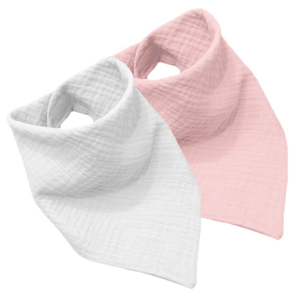 Sada 2ks mušelínových šátečků/slintáčků na krk - White/Light apricot pink