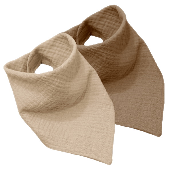 Sada 2ks mušelínových šátečků/slintáčků na krk - Beige Sand/Cocoa Brown