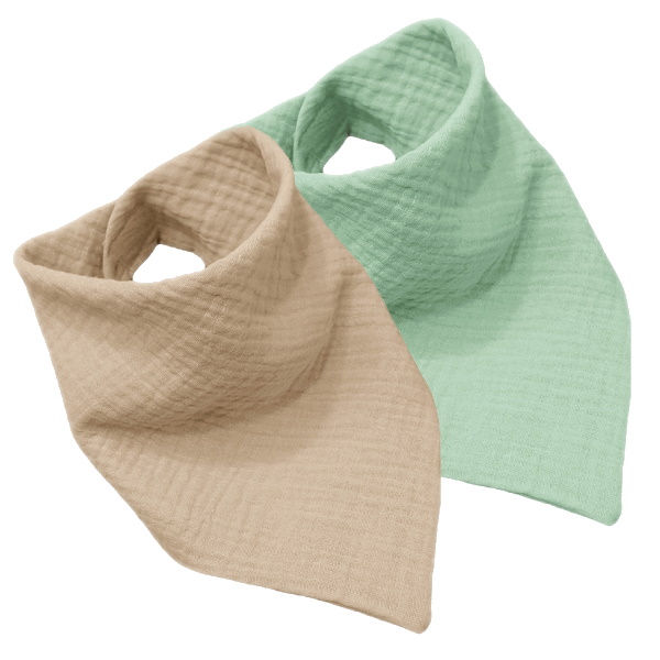 Sada 2ks mušelínových šátečků/slintáčků na krk - Light Olive/Beige Sand