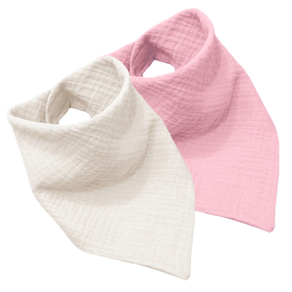 Sada 2ks mušelínových šátečků/slintáčků na krk - Ecru/Light Strawberry pink