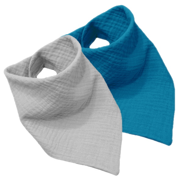 Sada 2ks mušelínových šátečků/slintáčků na krk - Glacier Grey/Mosaic Blue