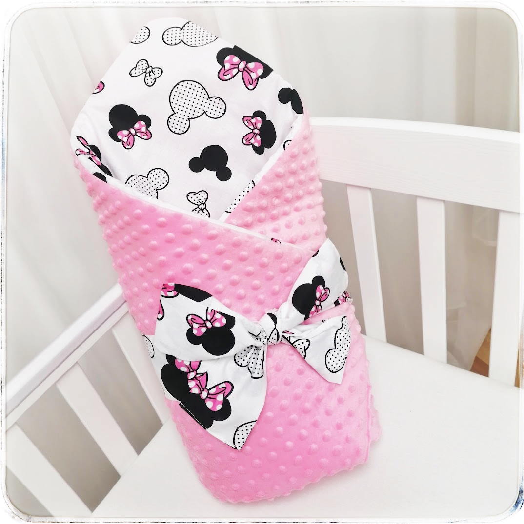 Oboustranná rychlozavinovačka/deka MINKY světle růžové/bavlna Minnie růžová mašlička (hlavičky velké)