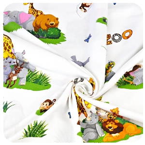 Plátěné prostěradlo do postýlky 120x60 cm s gumičkou - Zvířátka v ZOO na bílé