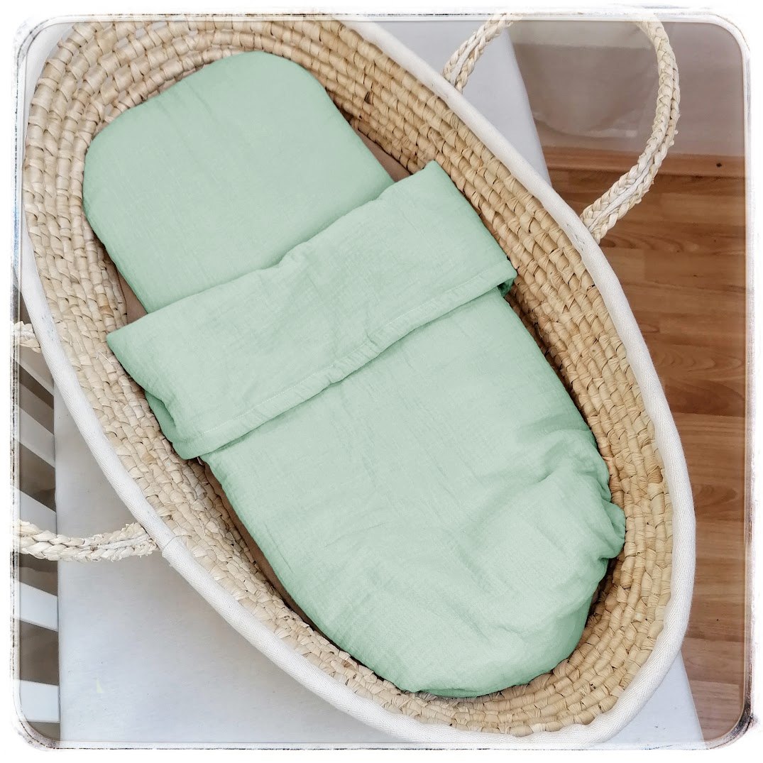 Mušelínový komplet do kočárku či košíku - Light Mint