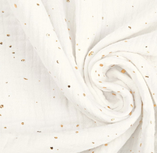 Sluneční clona na kočárek MUŠELÍN - Ecru (gold dots)