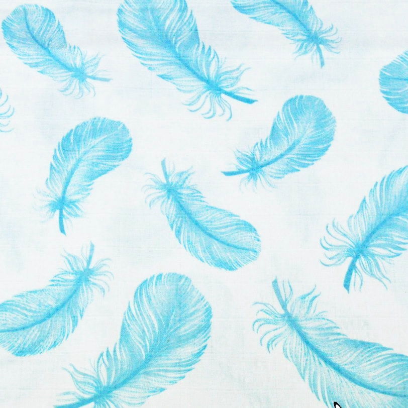 Bavlněná tetra mušelínová plena PREMIUM - Modrá pírka na bílé