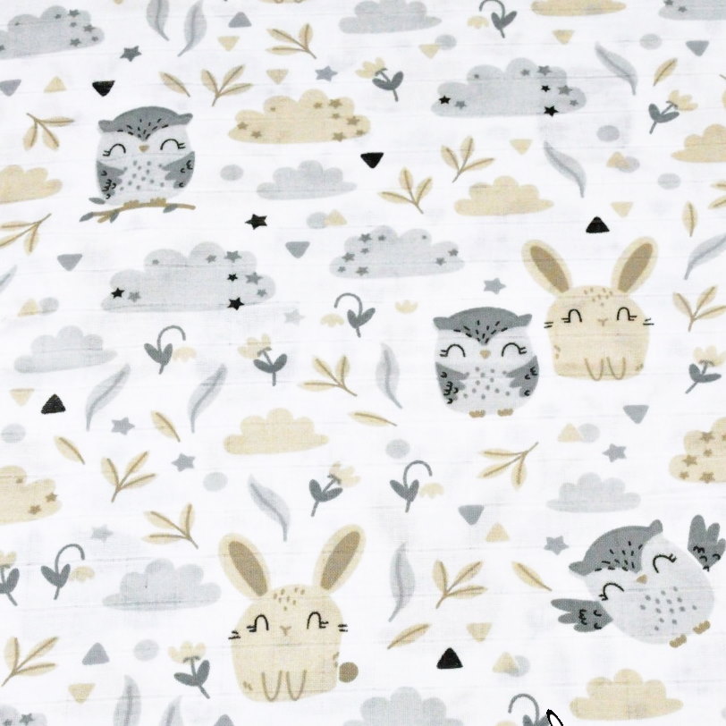 Mušelínová tetra osuška PREMIUM - Béžová a šedá zvířátka