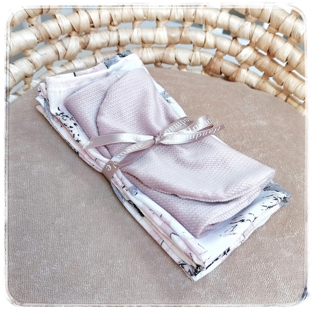 Set bavlněných tetra mušelínových pleneček (2ks) + Velvet žínka (1ks) - Divoká růže/Dirty Pink