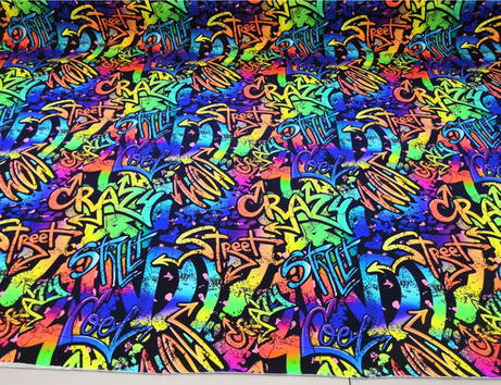 Balíček 1metr - Výplněk elastický (teplákovina) DIGI tisk GRAFFITI