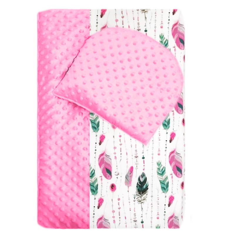 Metráž 100% bavlna plátno 10 cm - Pírka růžová zelená na bílé