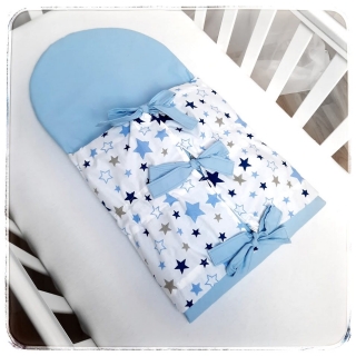 Metráž 100% bavlna plátno 10 cm - Modré a šedé hvězdy na bílé