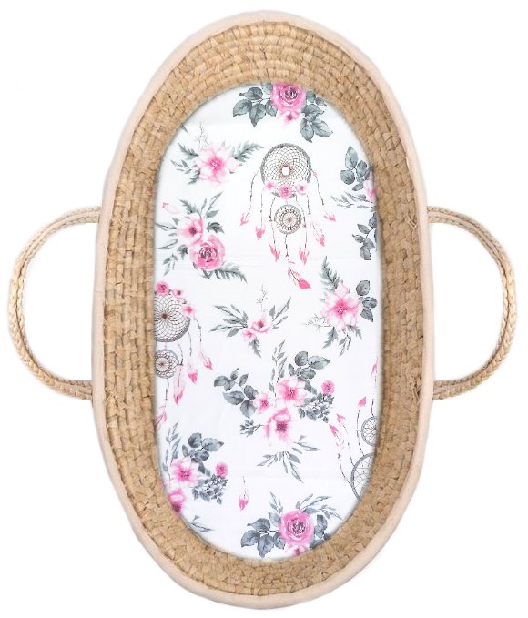 Metráž 100% bavlna plátno 10 cm - Lapače snů růžové na bílé