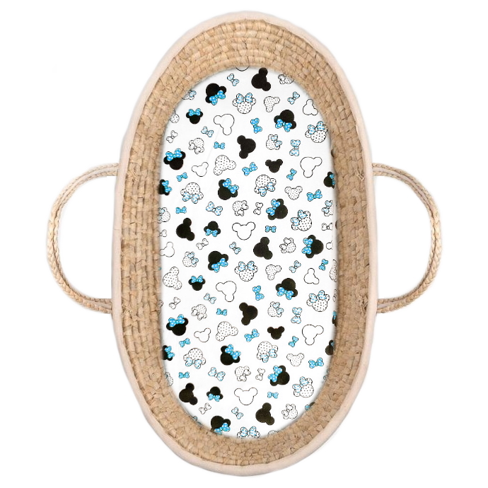 Metráž 100% bavlna plátno 10 cm - Minnie aqua modré mašličky na bílé (malé hlavičky)