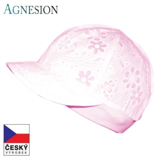 Agnesion Plátěná čepička s kšiltem velikost 50/56 (0) - růžová kytičky