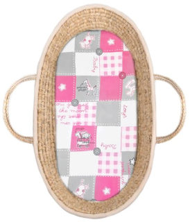 Plátěné prostěradlo do kočárku nebo košíku - Bílé šedé růžové Patchwork Toys