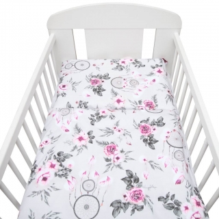 Bavlněné povlečení do postýlky 2 dílné rozměr 120x90 cm - Lapače snů růžové na bílé