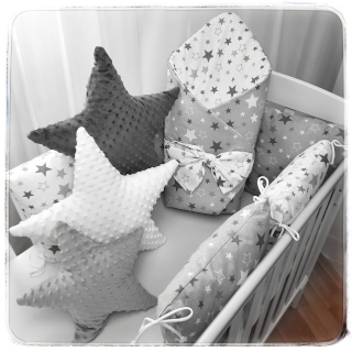 Oboustranná bavlněná rychlozavinovačka/deka - hvězdy šedé bílé na šedé/hvězdy na bílé