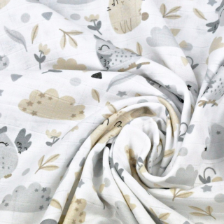 Mušelínová tetra osuška PREMIUM - Béžová a šedá zvířátka