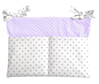 Kapsář na postýlku s výplní MINKY/Bavlna - Light Lilac MINKY/Šedé puntíky na bílé (1cm)