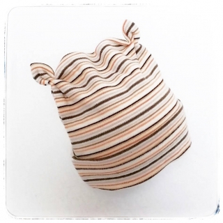 Agnesion Úpletová čepička velikost 68/74 (2) s růžky - béžová oranžové/hnědé proužky