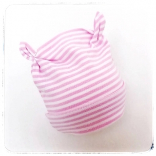 Agnesion Úpletová čepička velikost 68/74 (2) s růžky - bílá světle růžový proužek