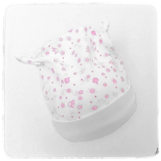 Agnesion Úpletová čepička velikost 62/68 (1) s růžky - bílá potisk světle růžové obrázky