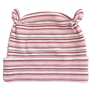 Agnesion Úpletová čepička velikost 68/74 (2) s růžky - bílá světle růžové/bordó proužky