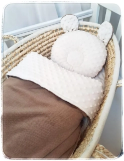 Komplet do kočárku se stabilizačním polštářkem- MINKY - Minky Velvet Almondine/Minky Dots Pristine