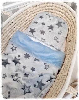 Komplet do kočárku - hebké hvězdy na šedé/Minky Smooth Baby Blue