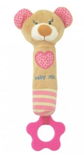 BABYMIX Dětská pískací CRI CRI plyšová hračka s kousátkem Medvídek, 0m+ růžový