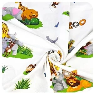 Metráž 100% bavlna plátno 10 cm - Zvířátka v ZOO na bílé