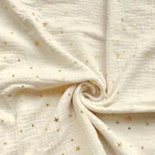 Ledčická dílna Mušelínové prostěradlo do kočárku nebo košíku - Ivory (Gold Stars)